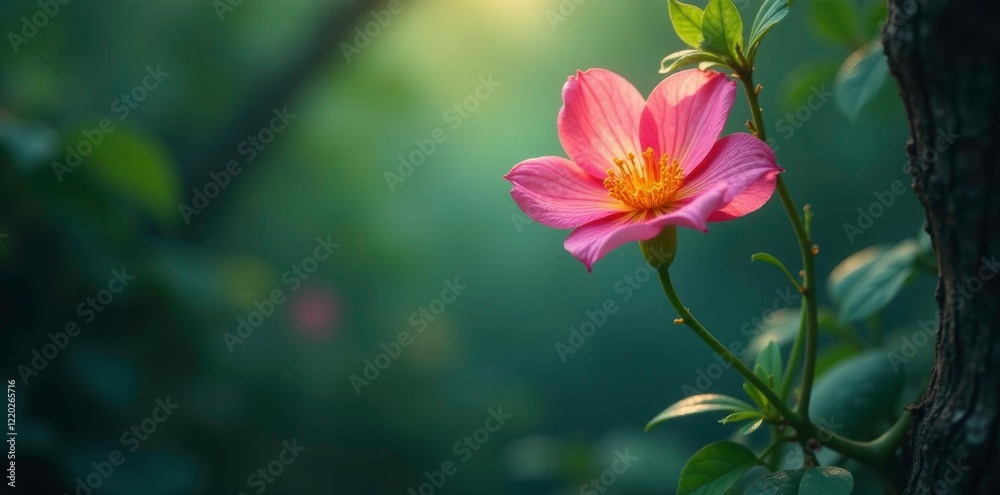 Fototapeta premium Delicate vines entwine a glowing, suspended flower, entwined, nature