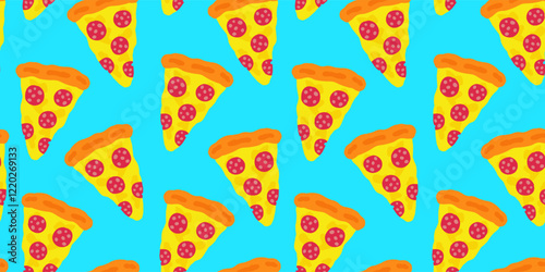 pepperoni pizza slice seamless pattern print design vector illustration