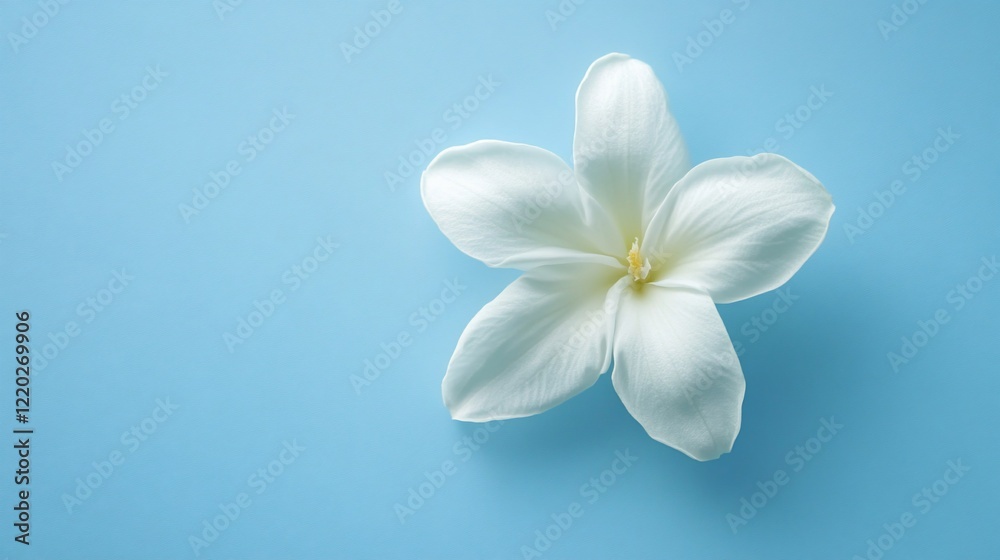 Fototapeta premium Serene White Flower on Blue Background: A Minimalist Floral Image