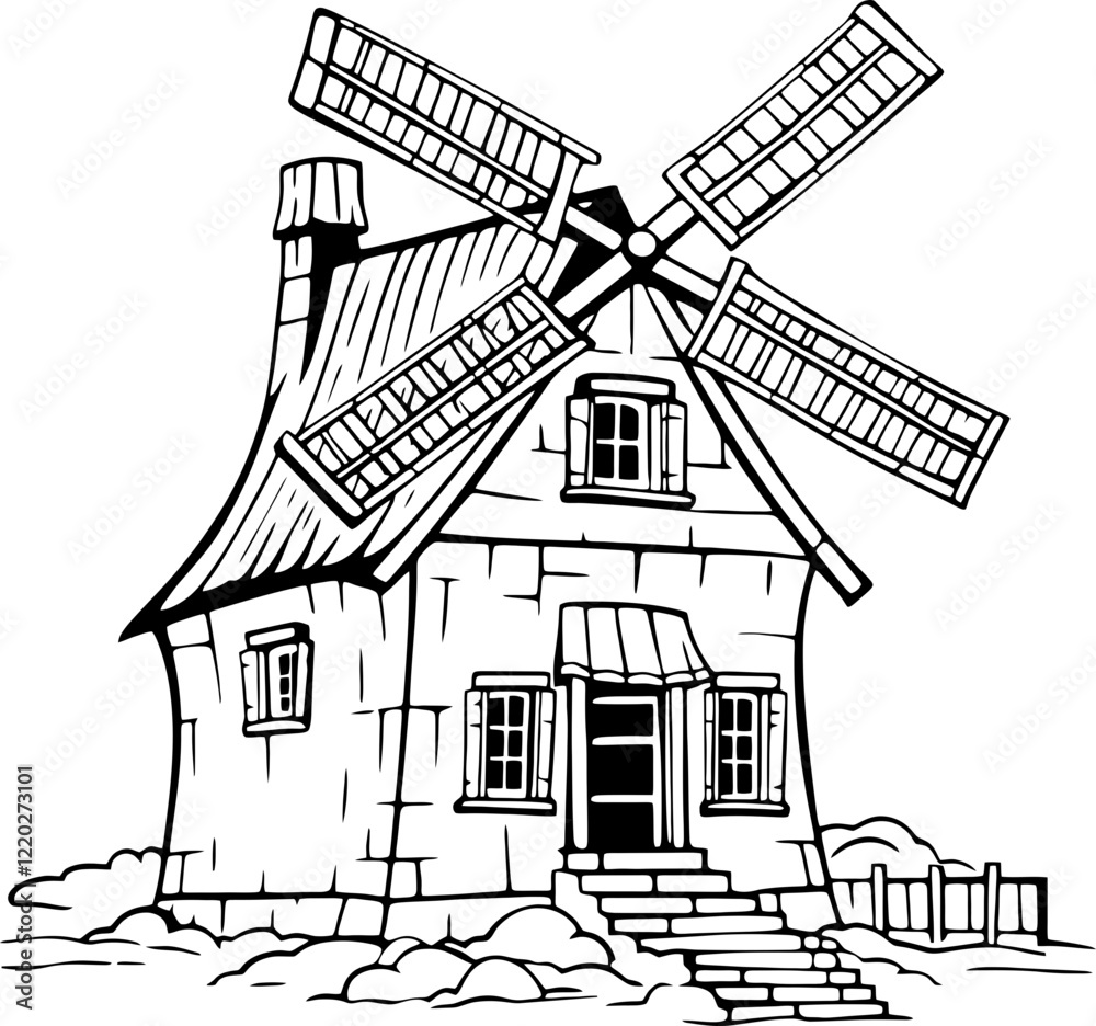 Fototapeta premium Windmill house drawing
