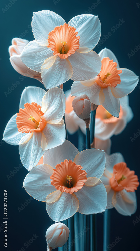 Fototapeta premium Bright daffodil flowers with fresh white and yellow hues, artistic phone wallpaper