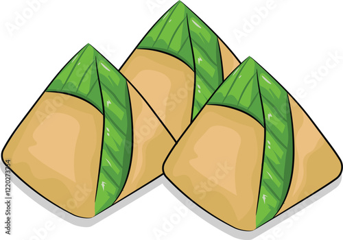 Nasi lemak wrap with banana leaf Asian traditional food vector illustration