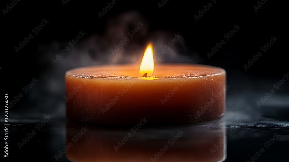 A Single Burning Candle With Smoke A Single Burning Candle With Smoke