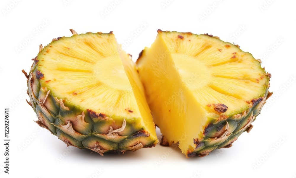 Freshly cut pineapple halves on white background Freshly cut pineapple halves on white background