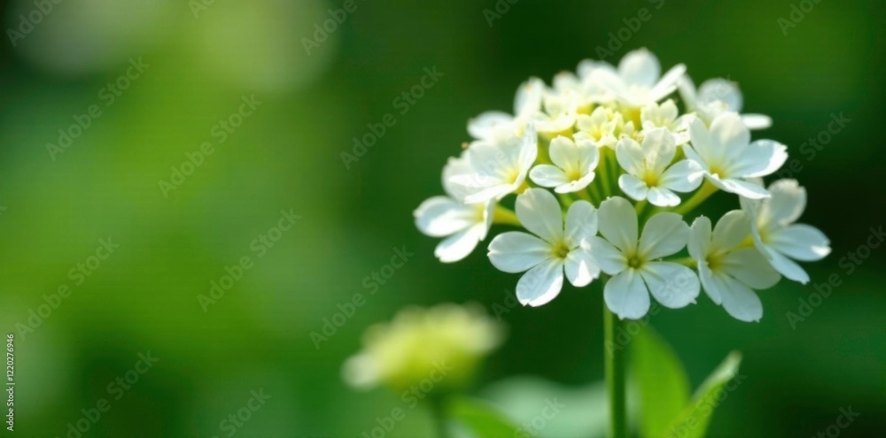 Delicate white blooms adorn a lush Pentas plant stem, , garden Delicate white blooms adorn a lush Pentas plant stem, , garden