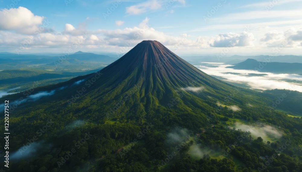 Majestic Volcano Rising Above Lush Green Landscape Majestic Volcano Rising Above Lush Green Landscape