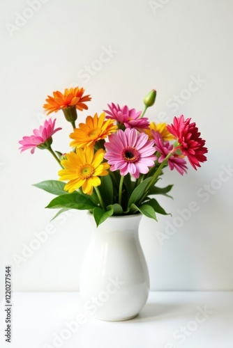 Wallpaper Mural A simple, colorful flower arrangement in a minimalist white vase against a white background , bloom, bouquet Torontodigital.ca