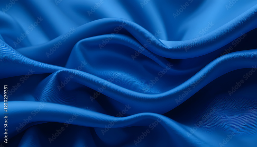 Obraz premium Smooth and Shiny Blue Silk Satin Fabric with Flowing Waves, High-Resolution 4K Close-Up for Luxury Fashion and Elegant Visual Projects.