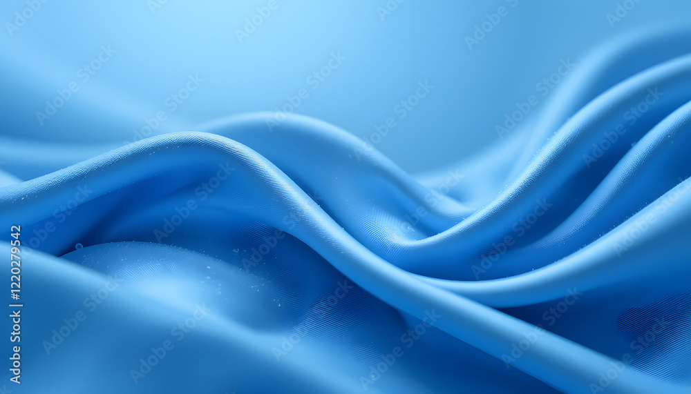 Smooth and Shiny Blue Silk Satin Fabric with Flowing Waves, High-Resolution 4K Close-Up for Luxury Fashion and Elegant Visual Projects.