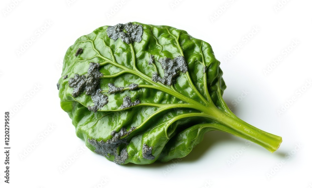 Fresh spinach leaf with moldy spots Fresh spinach leaf with moldy spots