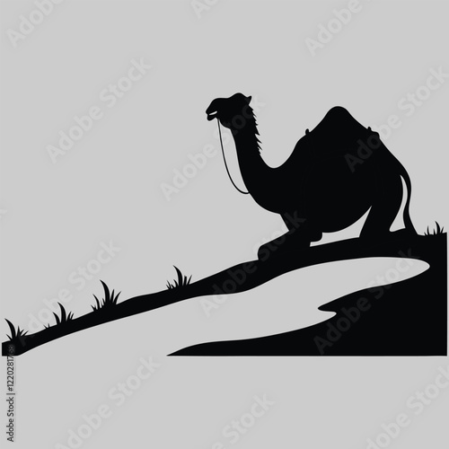 a camel resting in the desert silhouette vector design art and illustration