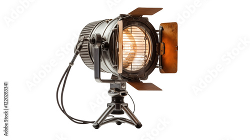 Vintage Spotlight on Tripod Cinematic Lighting Equipment isolated on transparent background