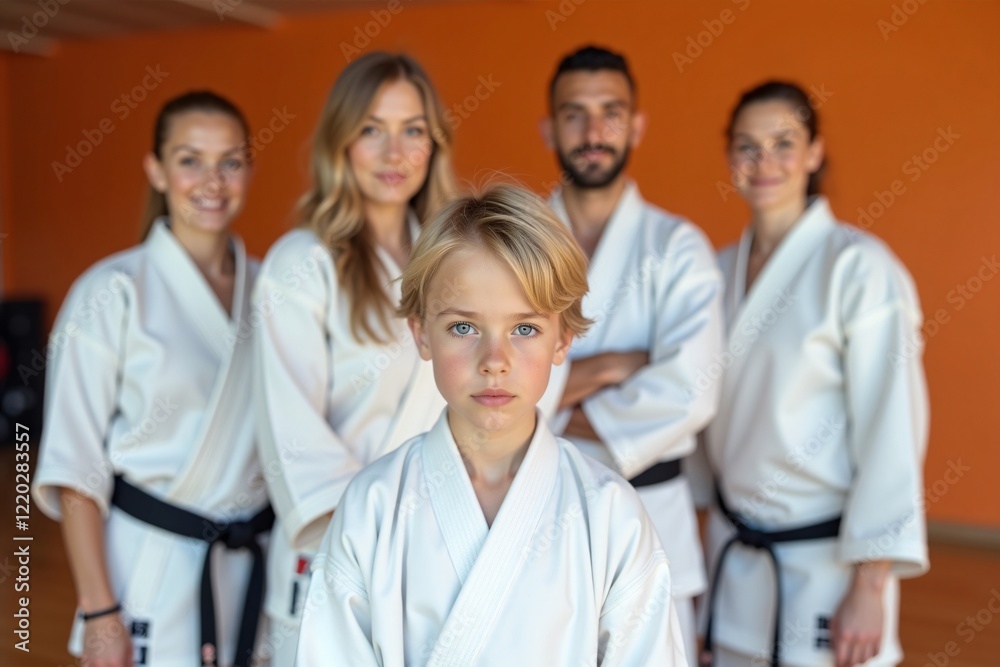 Young boy in karate uniform standing confidently during martial arts training Young boy in karate uniform standing confidently during martial arts training