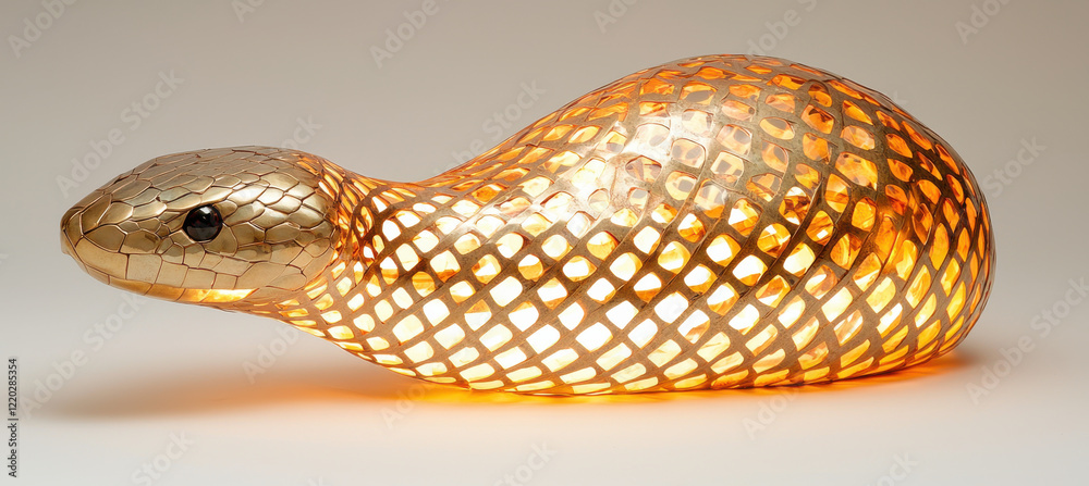 Fototapeta premium Glowing serpent sculpture with intricate lattice design