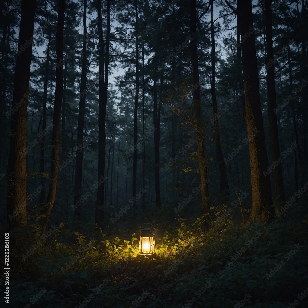 Fototapeta premium Write about a mysterious light that glows faintly in a secluded part of the forest.