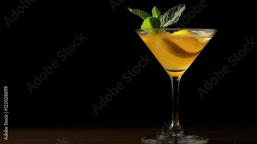 Refreshing cocktail garnished with citrus and mint in martini glass photo