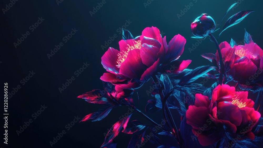 Obraz premium Vibrant red flowers with dark leaves against background