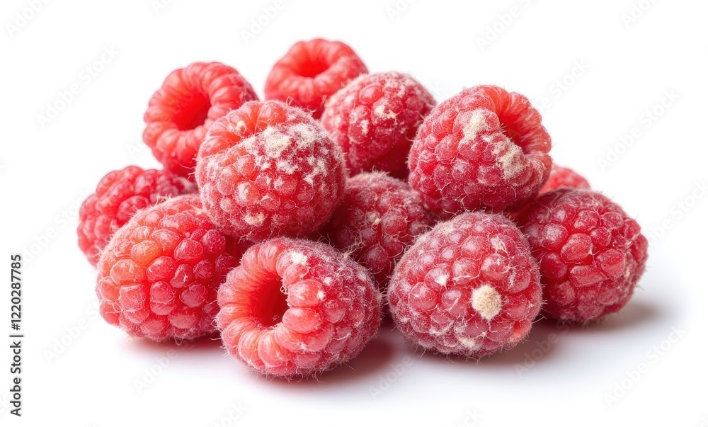 Fresh, vibrant raspberries on white background Fresh, vibrant raspberries on white background