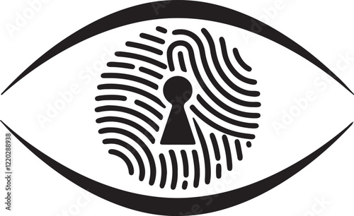 Illustration of an eye and fingerprint combined with a lock icon