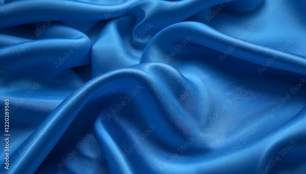 Obraz premium Luxurious Blue Satin Silk Texture in 4K Resolution, Featuring Soft Flowing Waves for Fashion, Interior, and High-End Design Projects.