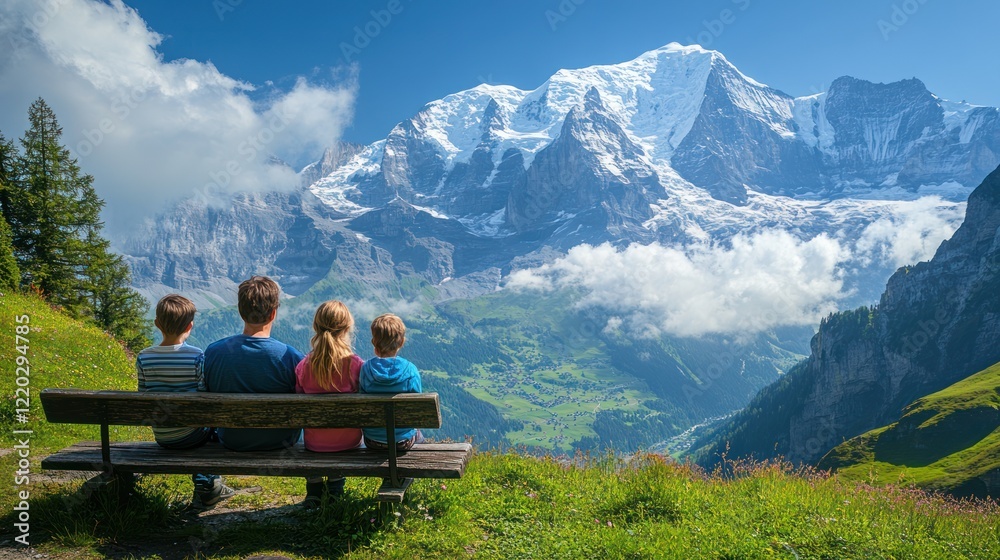 Family enjoying scenic mountain view. Family enjoying scenic mountain view.