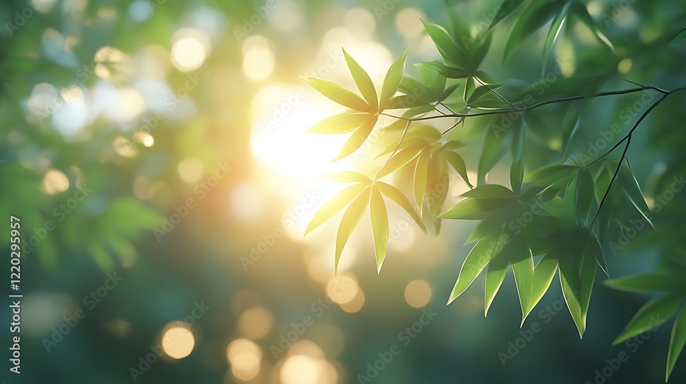 Sunlit Green Leaves Backlit By Golden Light Sunlit Green Leaves Backlit By Golden Light
