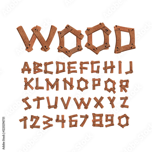 Wood textures alphabet and numbers vectors