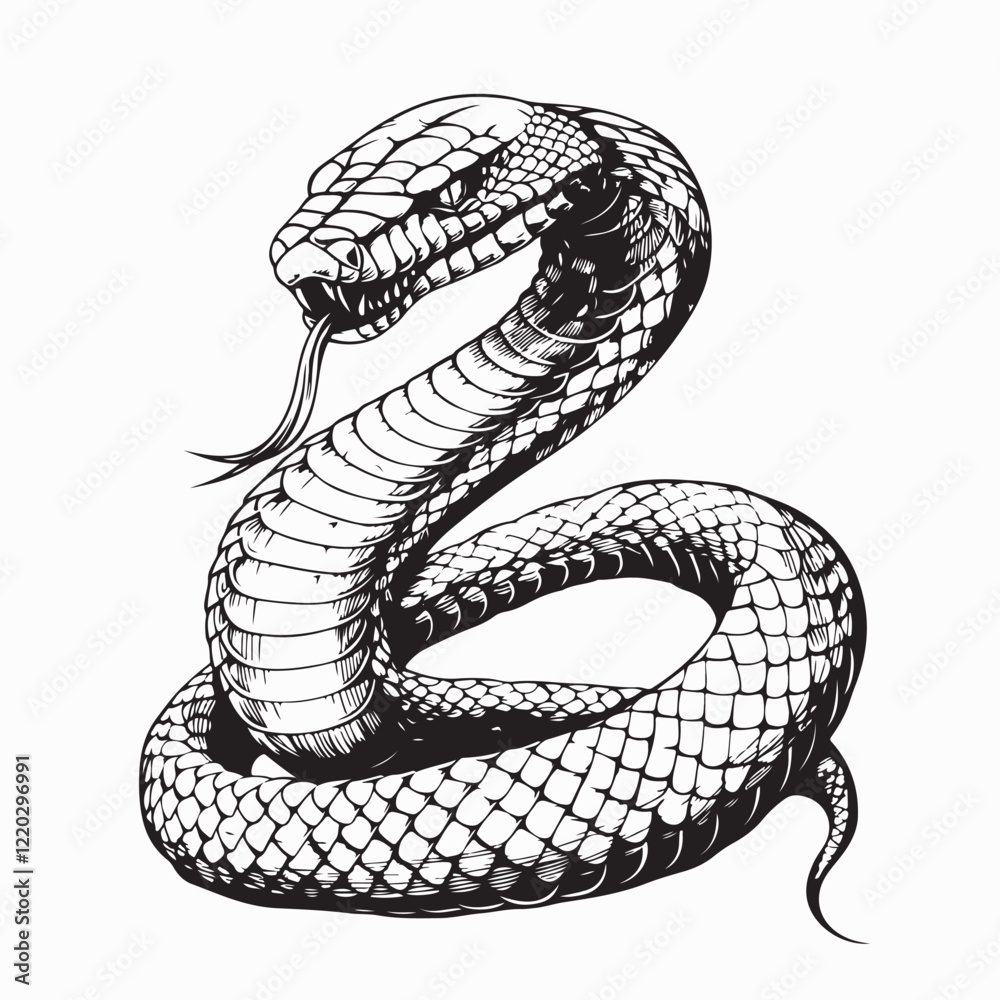 Fototapeta premium Hand Drawing Cobra Vector Illustration isolated on white background.