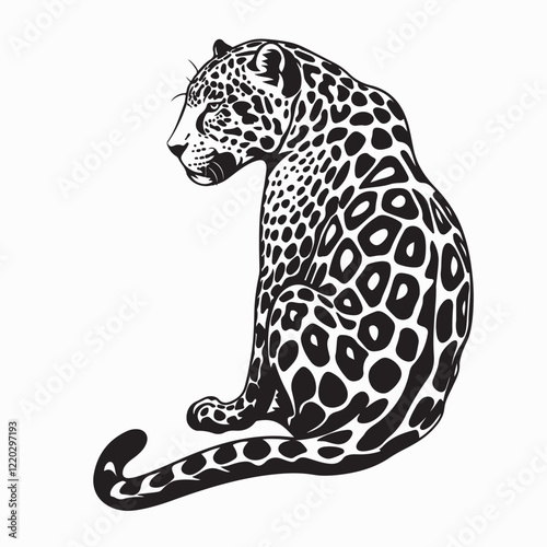 Jaguar Image vector. Spotted Jaguar Sitting Vector Image on white background.