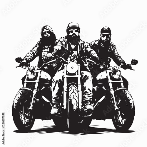 Biker Gang Images Vector. Black and white Biker Gang Images Vector isolated on white background.