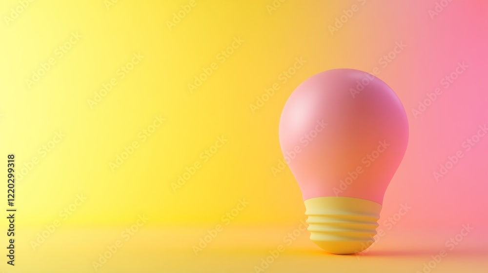 Pink lightbulb idea, yellow gradient background, innovation concept