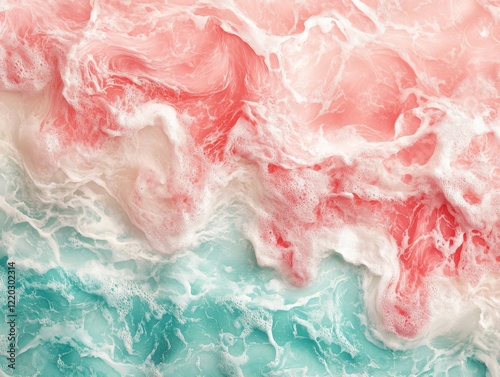 A pink and blue wave with pink foam