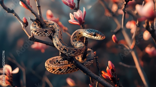 snake coiled on a tree branch