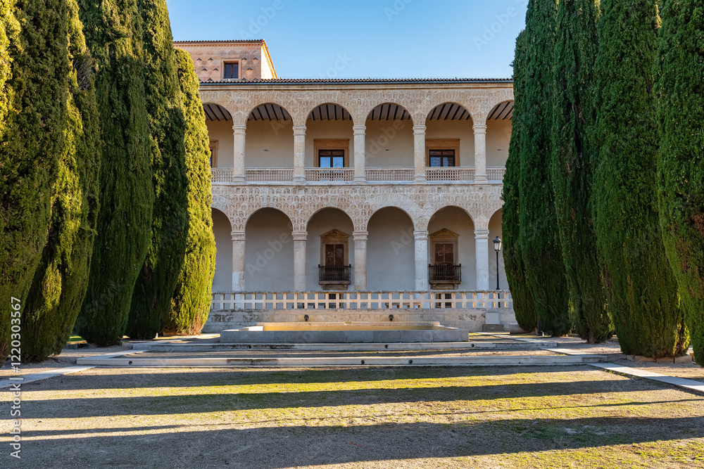 Obraz premium Cypress gardens next to the Infantado Palace in the monumental area of Guadalajara, Spain.