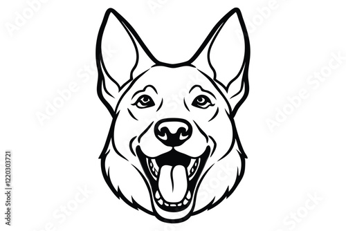 Line art illustration of a German Shephard face screaming.eps photo