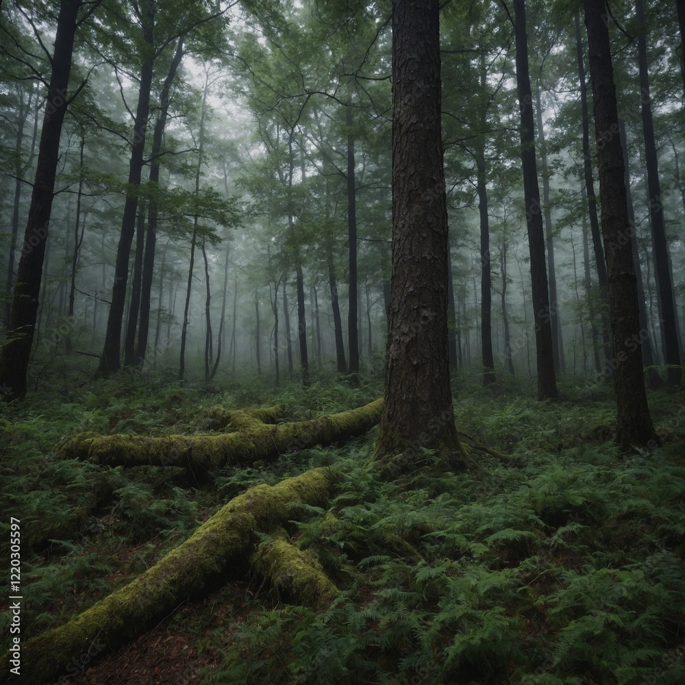 Fototapeta premium How does the sound of the wind rustling through the trees make you feel when you’re alone in the forest?