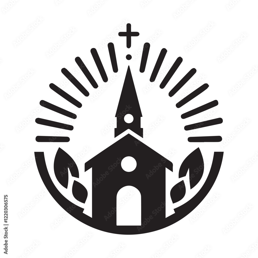 Obraz premium Simple black and white illustration of a church building.