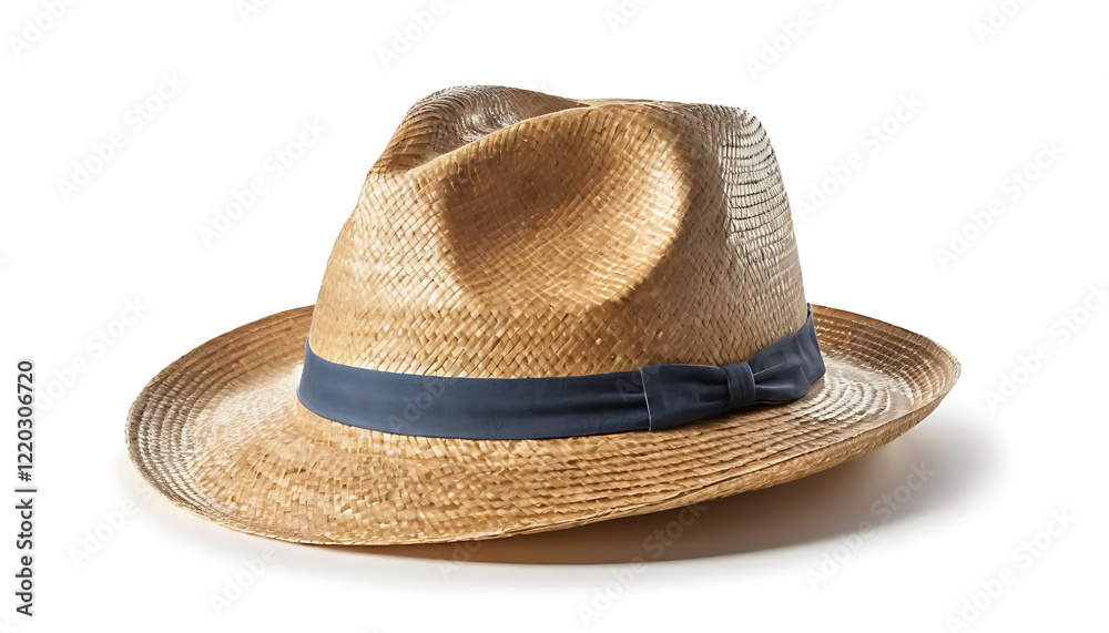 Stylish Straw Fedora Hat with Navy Ribbon Summer Fashion Accessory Stylish Straw Fedora Hat with Navy Ribbon Summer Fashion Accessory