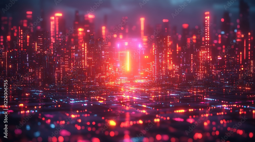 Fototapeta premium Futuristic Cityscape Illuminated With Neon Lights