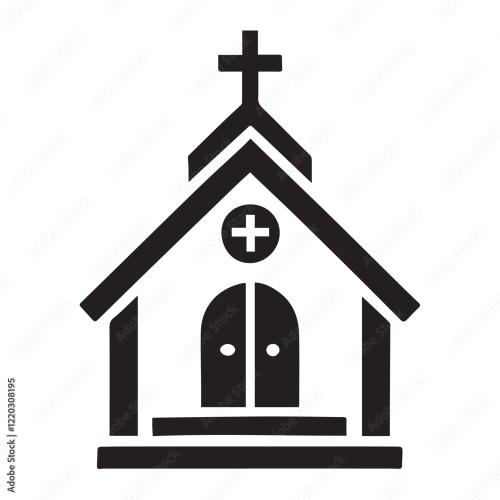 Simple black and white illustration of a church building. Simple black and white illustration of a church building.