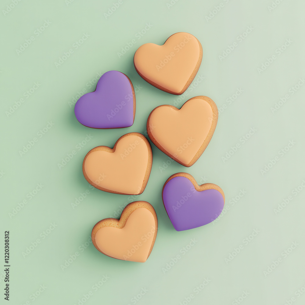 Obraz premium Heart shaped cookies in vibrant colors on pastel background