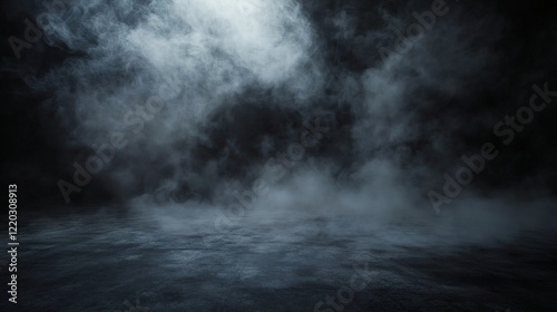 Dark Moody Foggy Background with Concrete Floor - Mysterious Atmosphere
