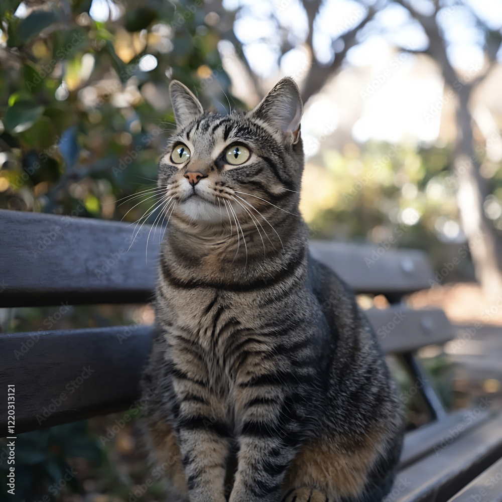 Naklejka premium american shorthair cat sitting bench