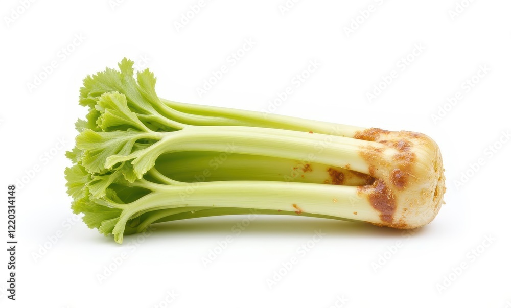Fresh green celery with roots visible Fresh green celery with roots visible