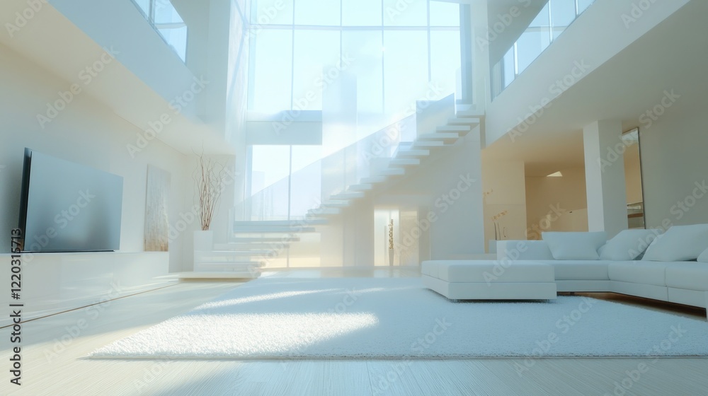 Fototapeta premium Living Room with White Couch and Flat Screen TV