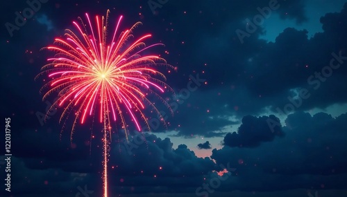 Vibrant fireworks display illuminating the dark night sky with colorful bursts.