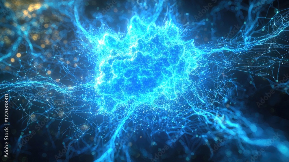 This abstract image features a glowing blue digital background filled with particles and connected lines, symbolizing technology and network concepts in a modern and arti This abstract image features a glowing blue digital background filled with particles and connected lines, symbolizing technology and network concepts in a modern and arti