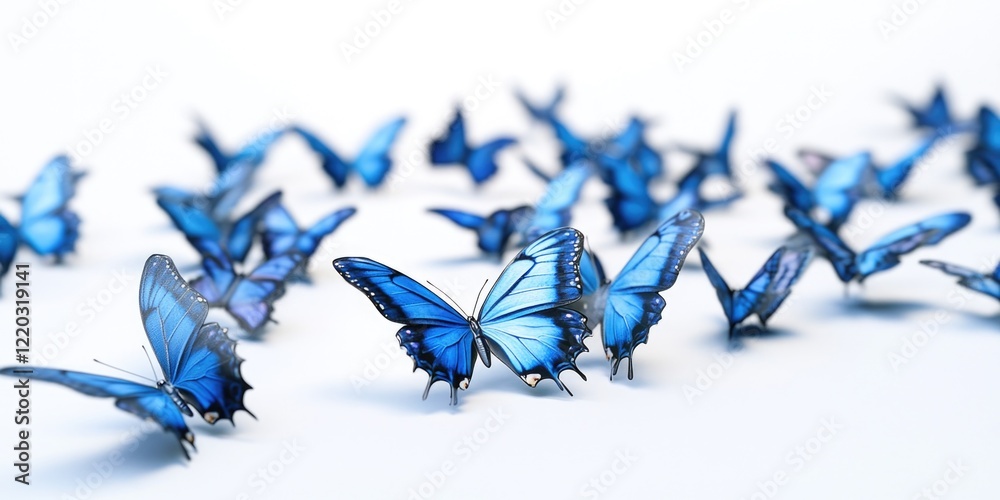 Fototapeta premium Blue butterflies on white