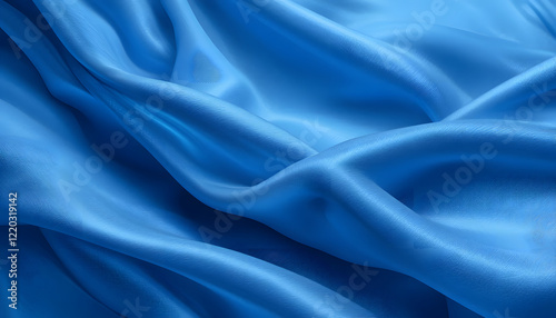 Luxurious Blue Silk Satin Fabric with Smooth Flowing Waves, High-Resolution 4K Close-Up, Perfect for Elegant Backgrounds, Fashion, and Textile Design.