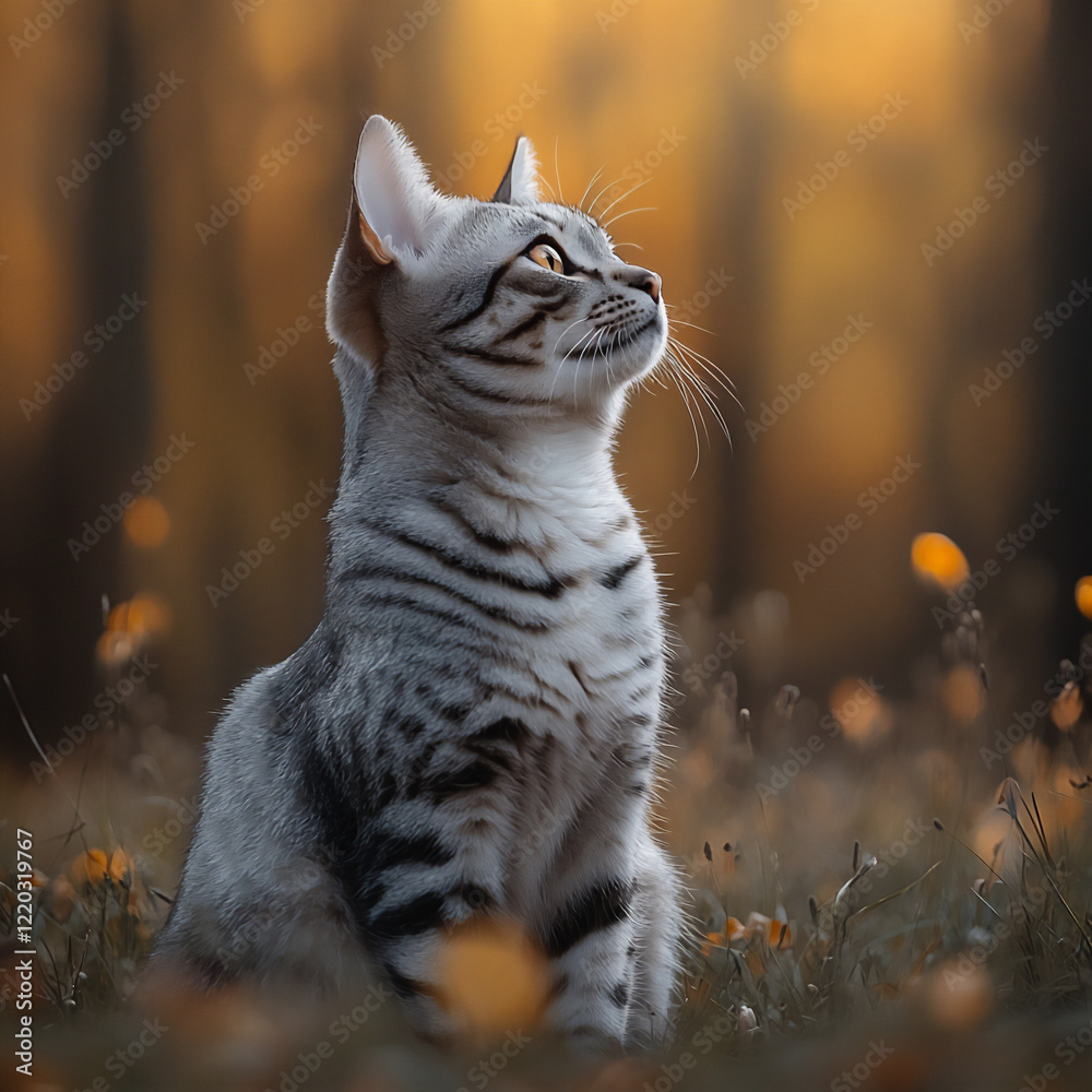 Naklejka premium egyptian mau cat exploring backyard